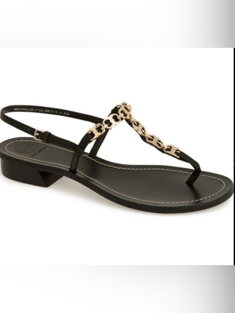 Tory Burch Gemini Black Leather Gold Chain T Link
Strap sandals Size 9.5